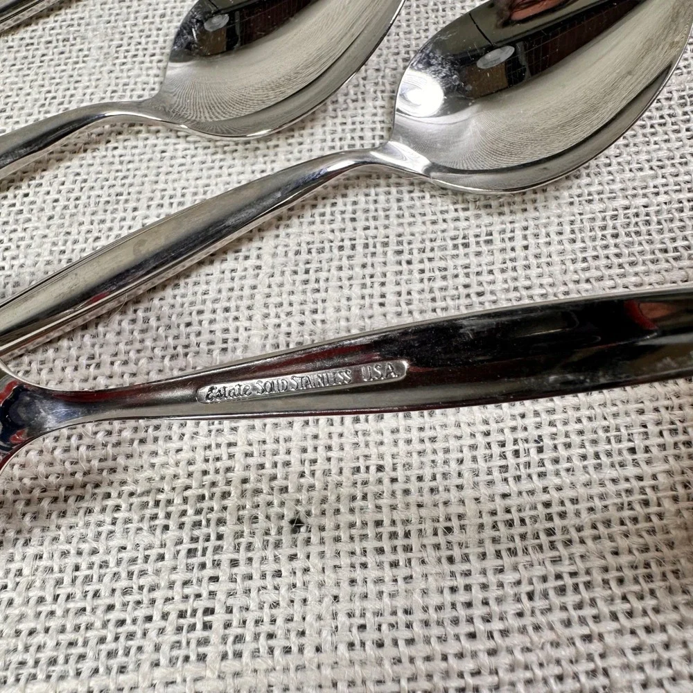 Ebbtide Estate Stainless Steel Soup Spoons Made in USA Set of 4 Vintage Flatware